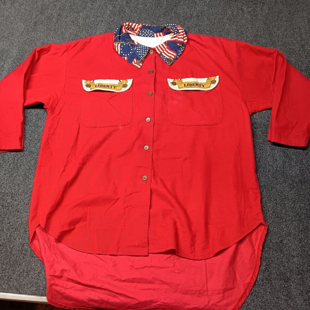Vintage Liberty Shirt Women Extra Large Red Corduroy Western Collared Rodeo